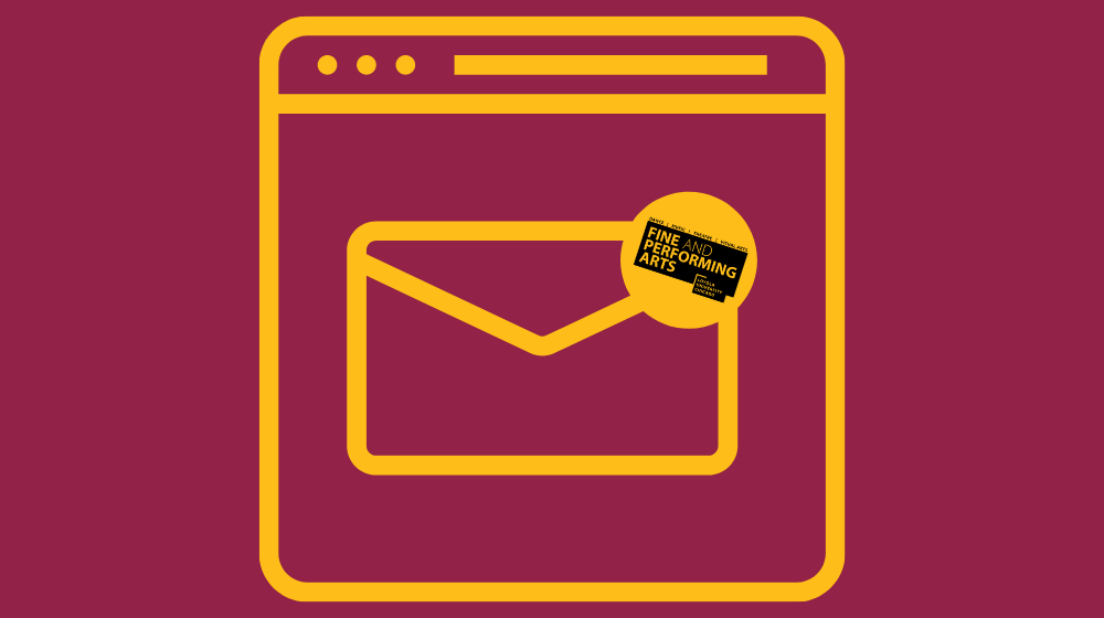 Maroon and gold graphic of a email icon
