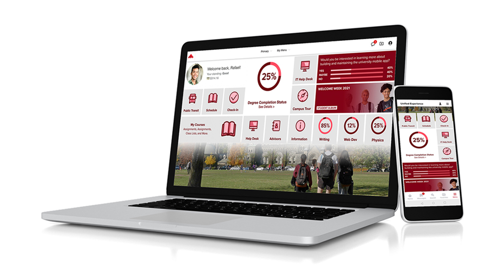  An Enterprise Portal with several graphics and centralized resources on a laptop and mobile device.