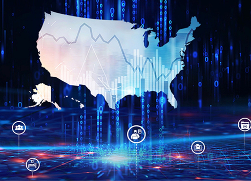 A stylized digital map of the United States