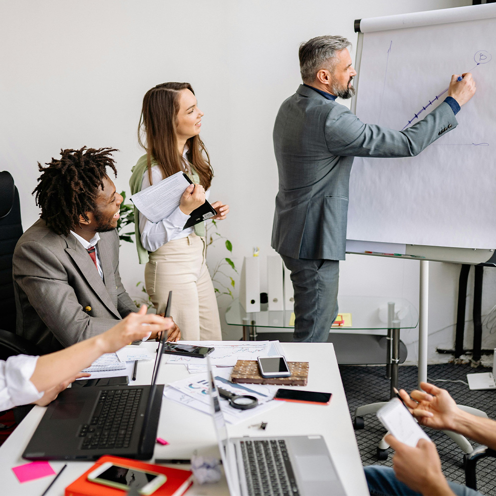 three people in a presentation