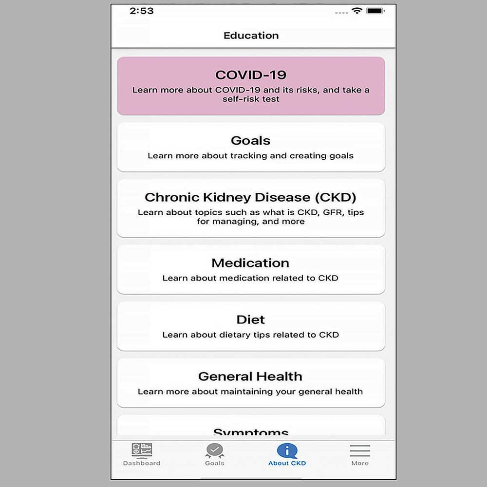 Mobile screen for Chronic Kidney Disease Mobile App