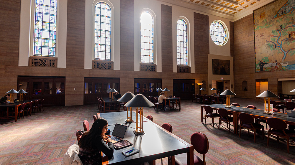 Loyola students study in the Cudahy Library study room