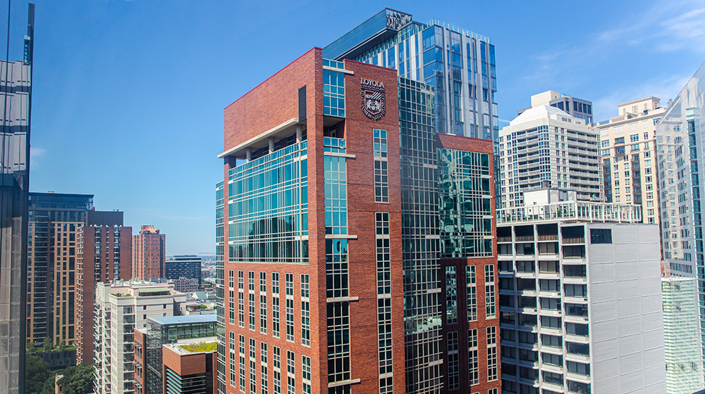 An external view of the Terry Student Center building and the surrounding buildings on the Water Tower Campus