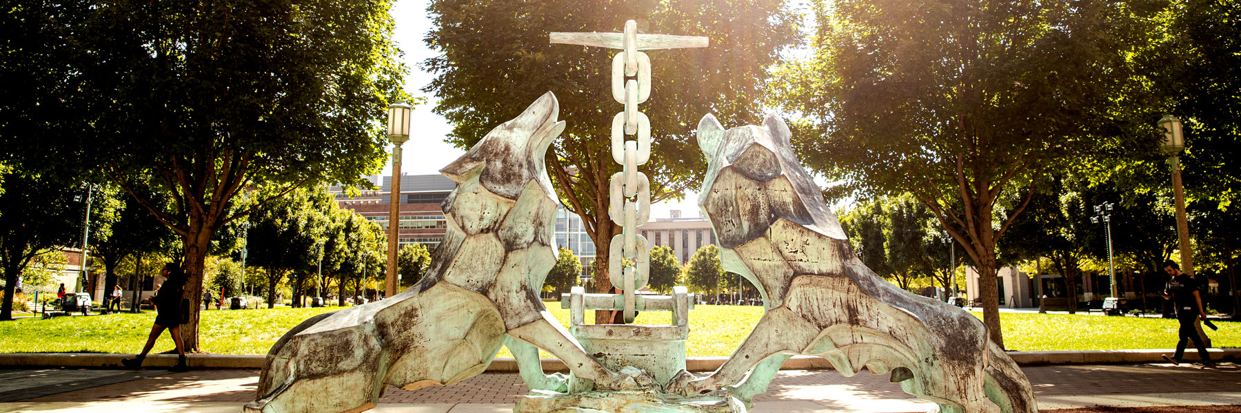 A sculpture on the Lake Shore Campus of Loyola University Chicago that depicts the story of the Ignatius family generosity that overflowed to the wolves that were starving.